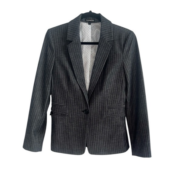 Express Jackets & Blazers - Express Gray Pinstripe One Button Closure Lined Blazer Jacket Size 8